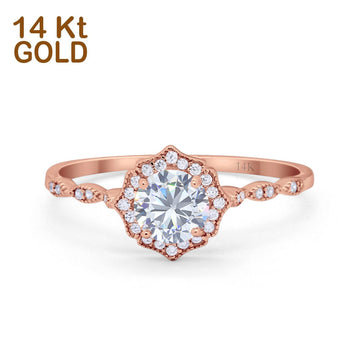 14K Rose Gold Round Petite Dainty Bridal Wedding Engagement Ring Simulated CZ Size-7